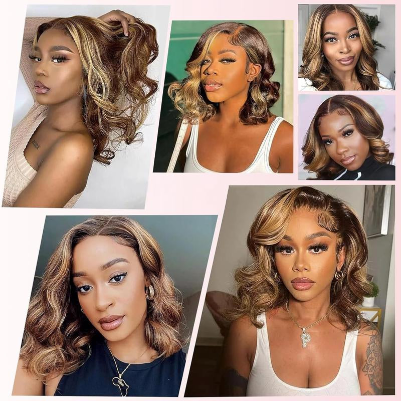 Highlight Curly Bob 13x4 HD Transparent Lace Front Wig - 180% Density Human Hair, Colored Wig