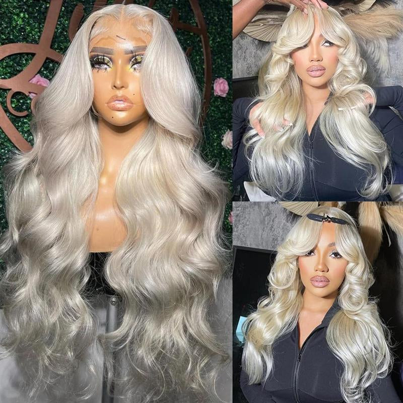 Platinum Blonde Body Wave 13x4 HD Transparent Lace Front Wig - 180% Density Human Hair, Colored Wig