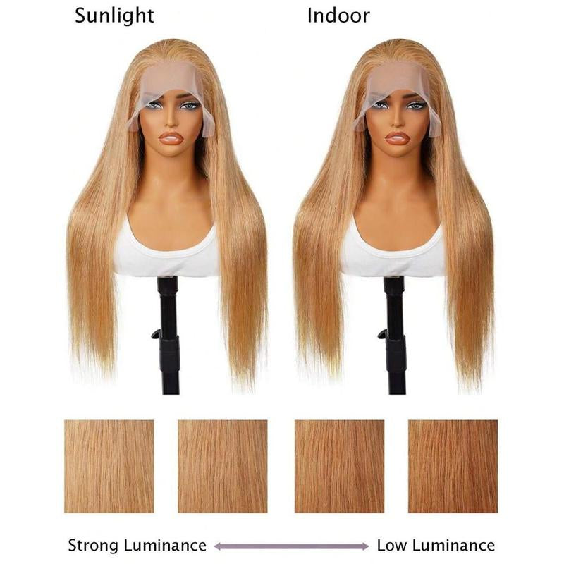 27# Honey Blonde Straight 13X6 HD Transparent Lace Front Wig - 180% Density Human Hair, Colored Wig