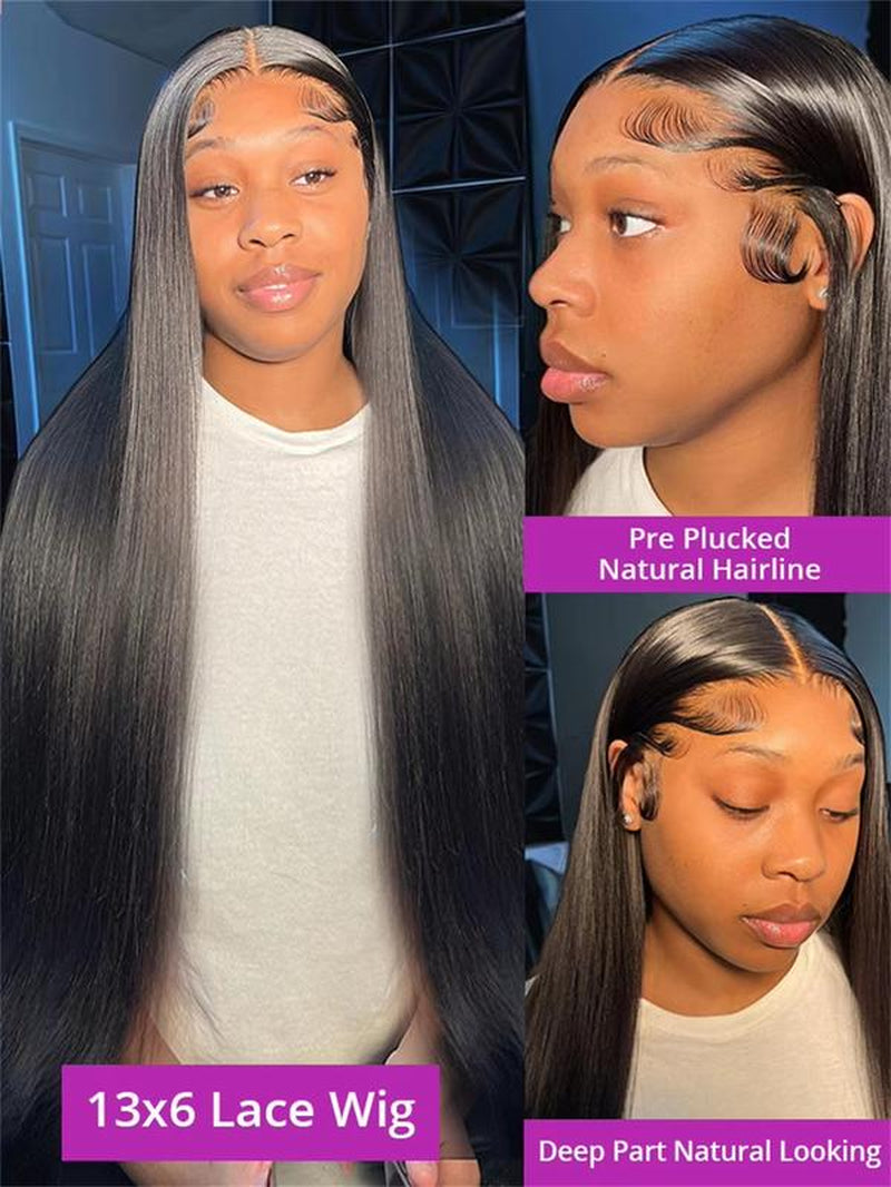 Black Bone Straight 13x6 HD Transparent Lace Front Wig - 180% Density Human Hair Wig