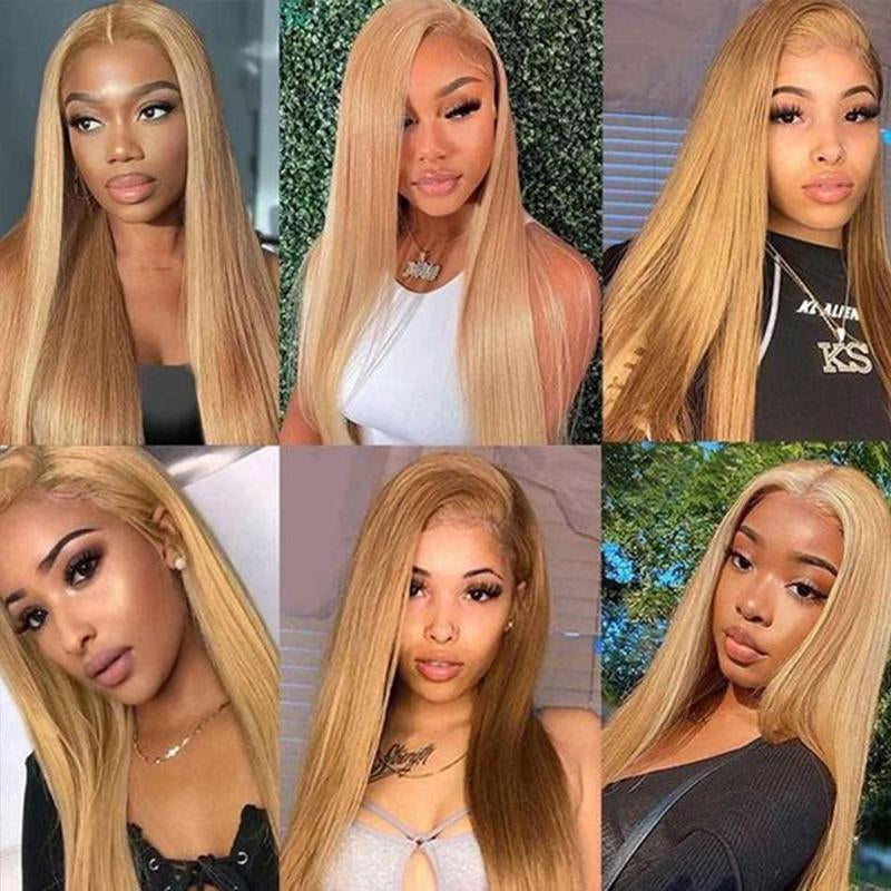 27# Honey Blonde Straight 13X6 HD Transparent Lace Front Wig - 180% Density Human Hair, Colored Wig
