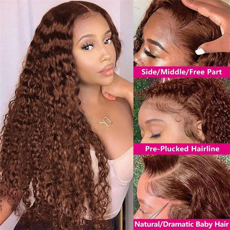 Chocolate Brown Deep Wave 13x4 HD Transparent Lace Front Wig - 180% Density Human Hair, Colored Wig
