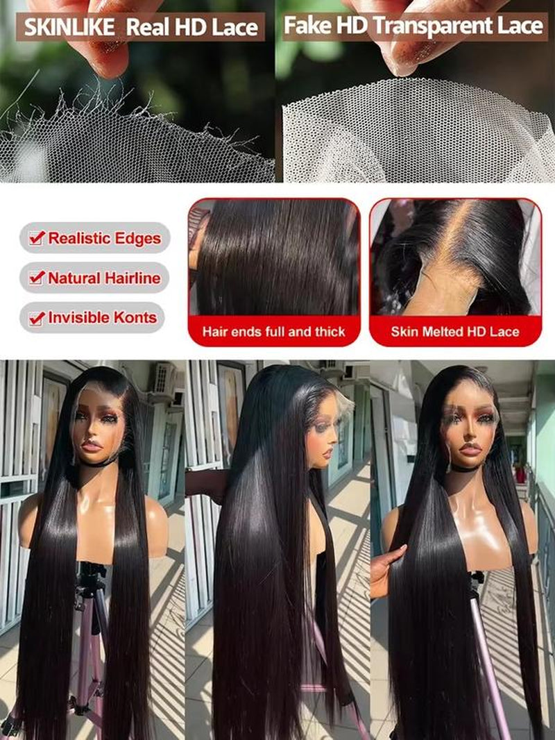 Black Bone Straight 13x6 HD Transparent Lace Front Wig - 180% Density Human Hair Wig