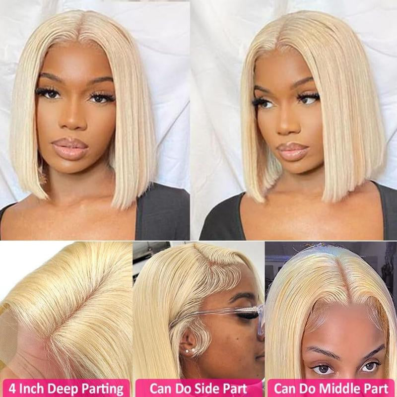 613 Blonde Straight Bob 13x4 HD Transparent Lace Front Wig - 200% Density Human Hair, Colored Wig
