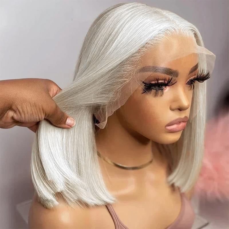 Platinum Straight Bob 13x4 HD Transparent Lace Front Wig - 180% Density Human Hair, Colored Wig