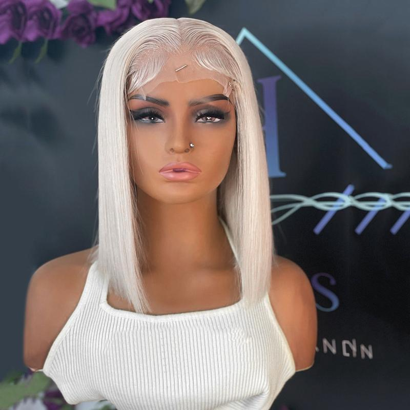 Platinum Straight Bob 13x4 HD Transparent Lace Front Wig - 180% Density Human Hair, Colored Wig