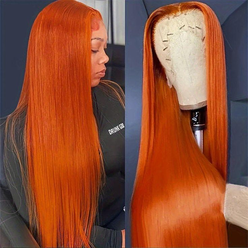 Ginger Straight HD Transparent 13x6 Lace Front Wig Human Hair - 180% Human Hair, Colored Wig