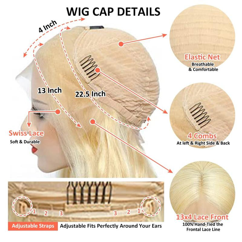 613 Blonde Straight Bob 13x4 HD Transparent Lace Front Wig - 200% Density Human Hair, Colored Wig