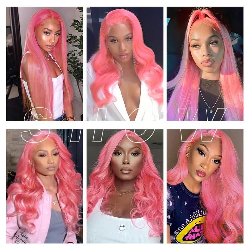 Pink Straight 13x4 HD Transparent Lace Front Wig – 180% Density Human Hair, Colored Wig for Women