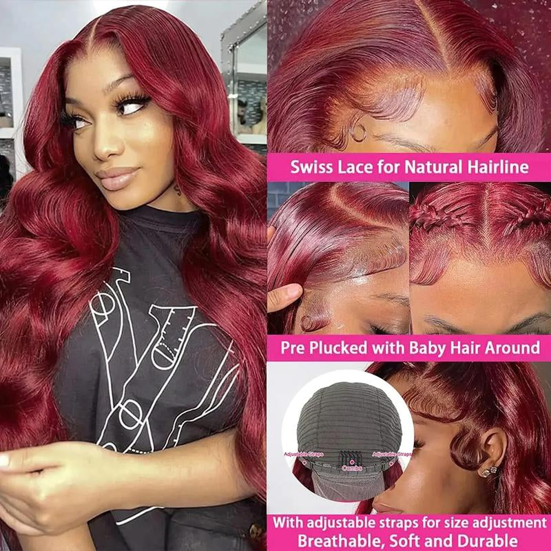 99J Burgundy Body Wave 13X6 Lace Front Wig - 180% Density Human Hair, Colored Wig