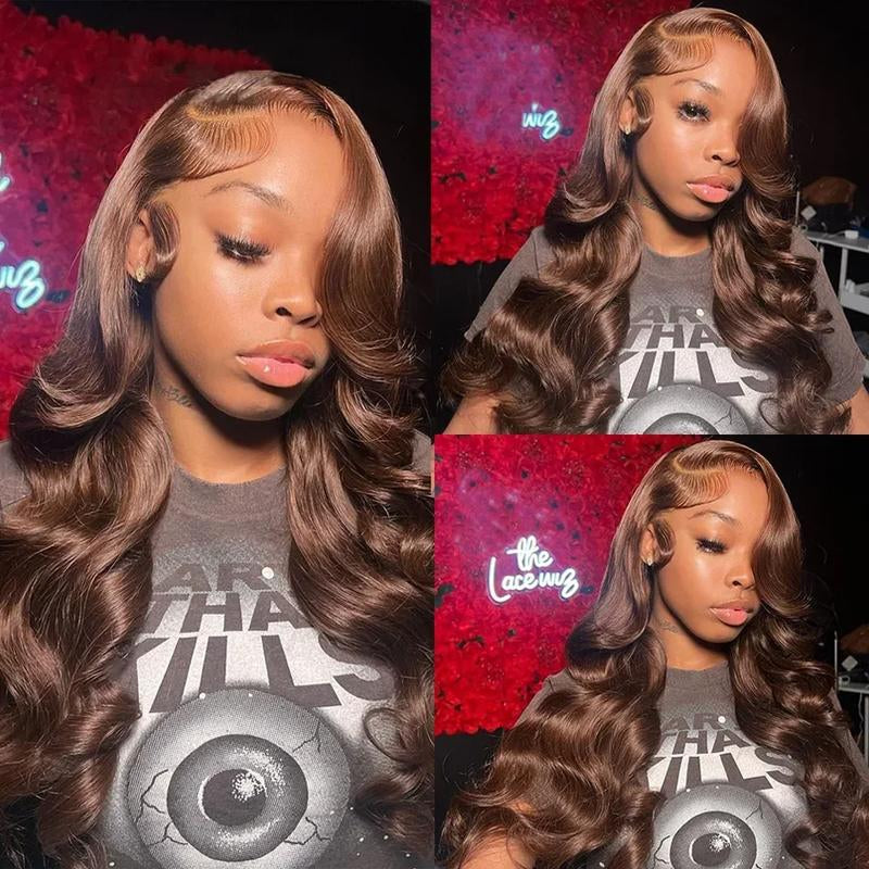 Chocolate Brown Straight and Body Wave 13X6 HD Transparent Lace Front Wig - 180% Density Human Hair, Colored Wig