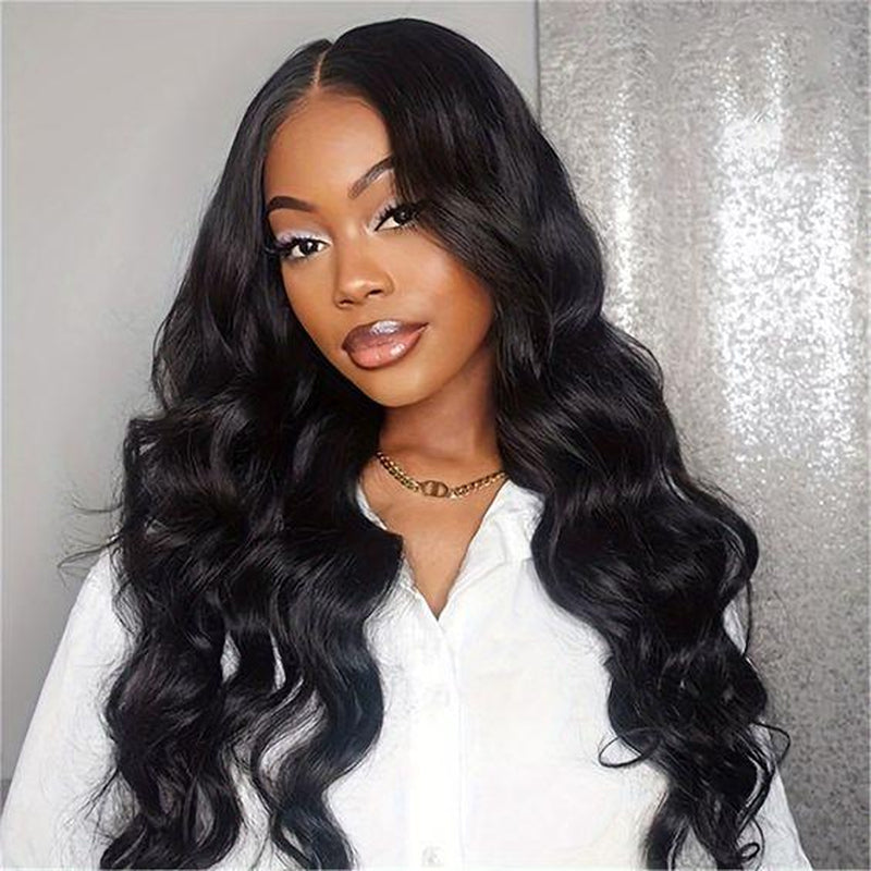 Black Body Wave 13x6 HD Transparent Lace Front Wig - 180% Density Human Hair