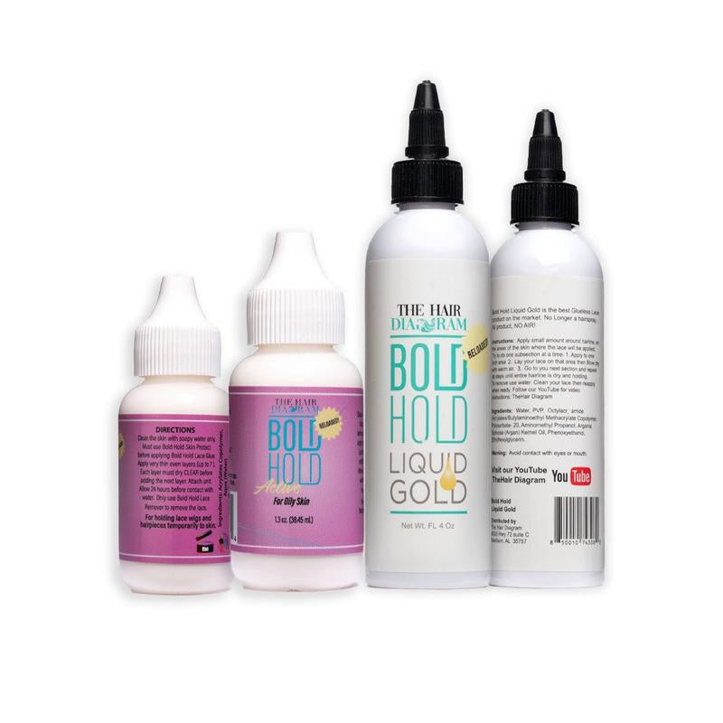 Bold Hold Active Lace Wig Glue 1.3Oz & Liquid Gold 4Oz Combo Pack