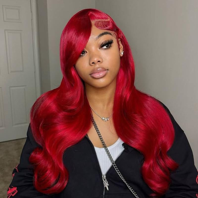 Red Straight and Body Wave 13X6 HD Transparent Lace Front Wig - 180% Density Human Hair, Colored Wig for Women