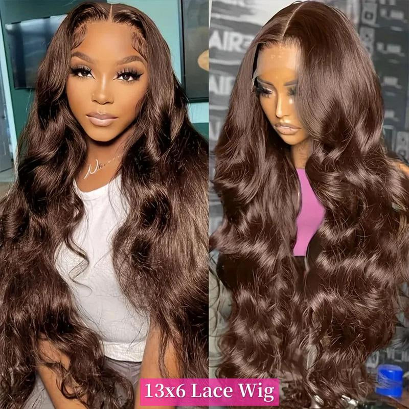 Chocolate Brown Straight and Body Wave 13X6 HD Transparent Lace Front Wig - 180% Density Human Hair, Colored Wig