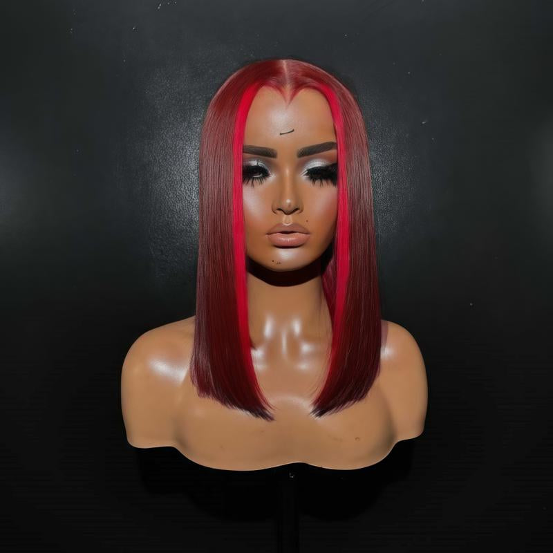 Highlight Red 99J Straight Bob 13x4 HD Transparent Lace Front Wig - 180% Density Human Hair, Colored Wig