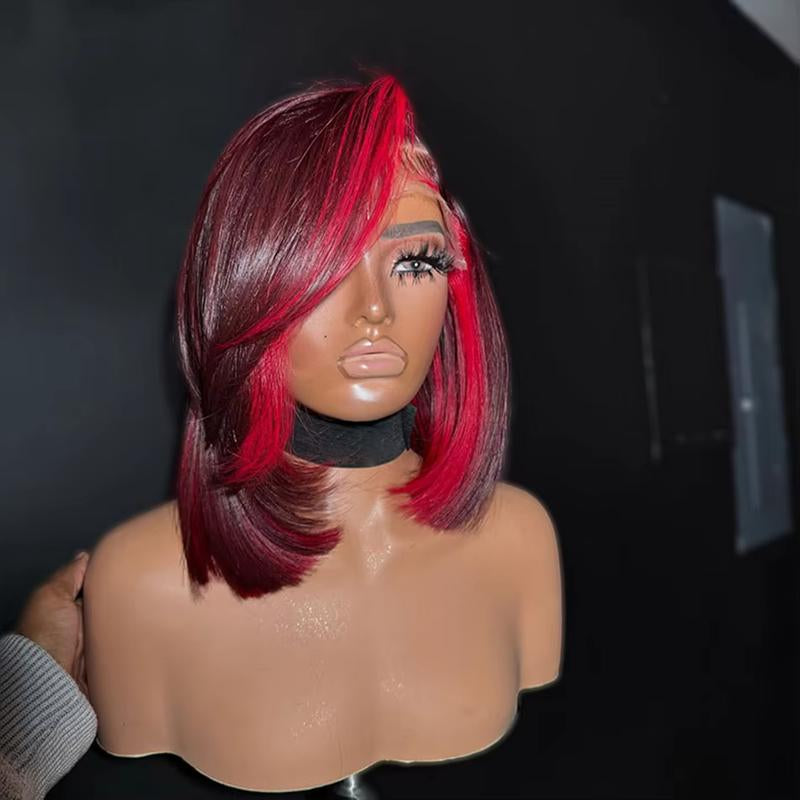 Highlight Red 99J Straight Bob 13x4 HD Transparent Lace Front Wig - 180% Density Human Hair, Colored Wig