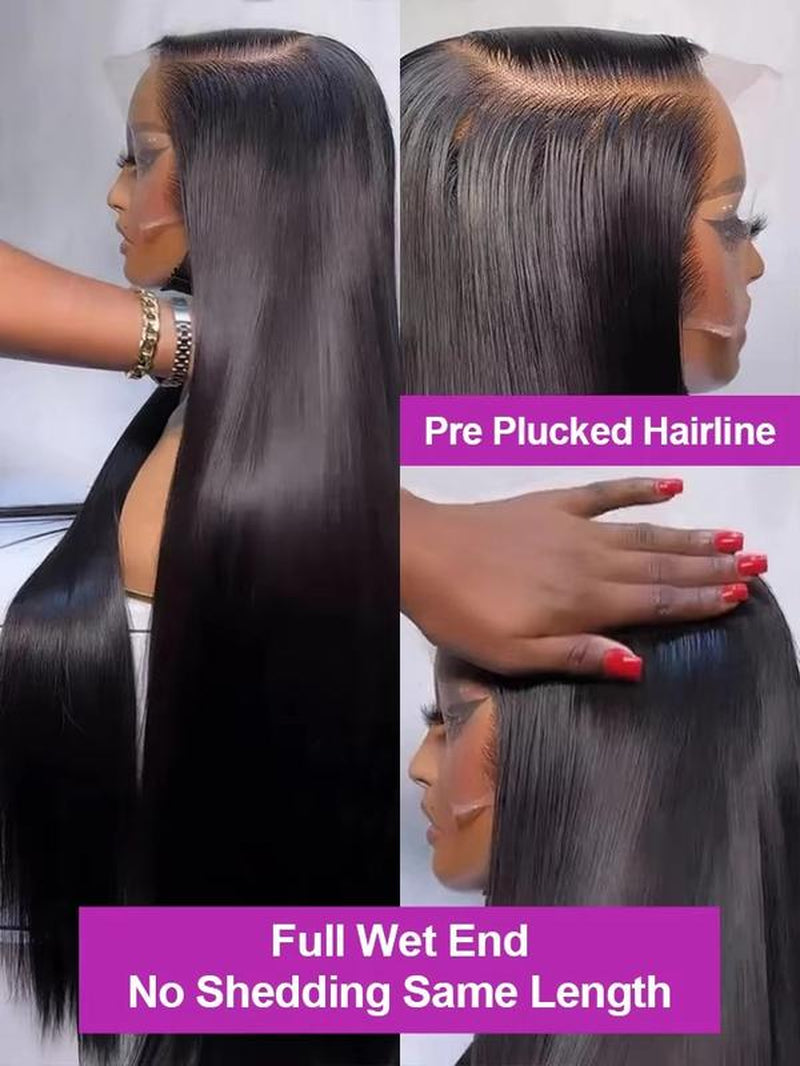 Black Bone Straight 13x6 HD Transparent Lace Front Wig - 180% Density Human Hair Wig