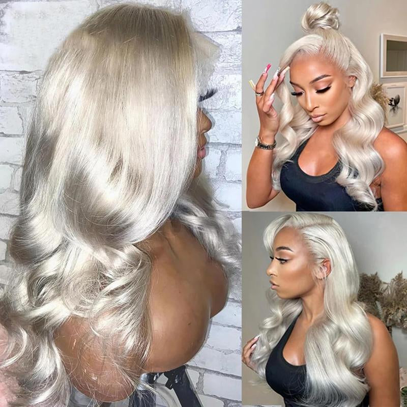 Platinum Blonde Body Wave 13x4 HD Transparent Lace Front Wig - 180% Density Human Hair, Colored Wig