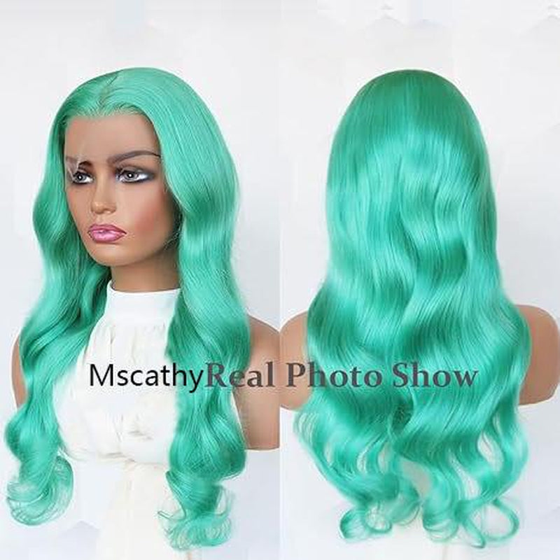 Mint Green Body Wave 13x4 HD Transparent Lace Front Wig - 180% Density Human Hair, Colored Wig
