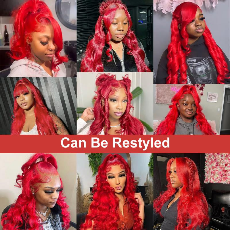 Red Straight and Body Wave 13X6 HD Transparent Lace Front Wig - 180% Density Human Hair, Colored Wig for Women