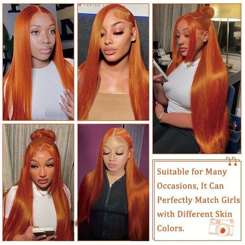 Ginger Straight HD Transparent 13x6 Lace Front Wig Human Hair - 180% Human Hair, Colored Wig