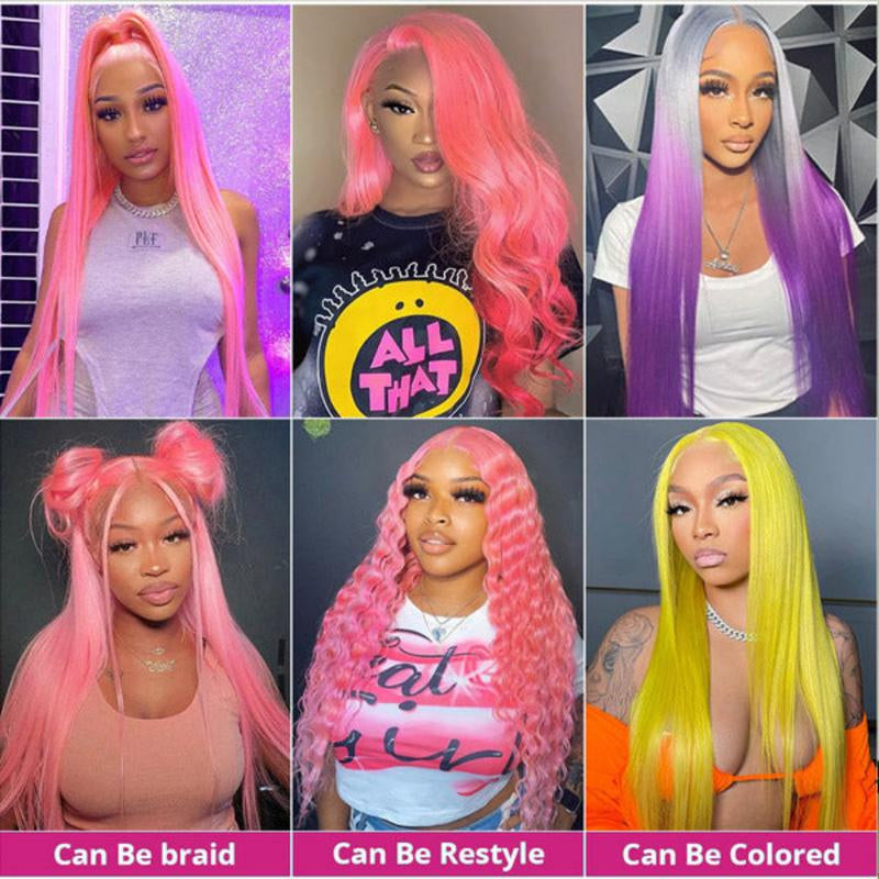 Pink Straight 13x4 HD Transparent Lace Front Wig – 180% Density Human Hair, Colored Wig for Women