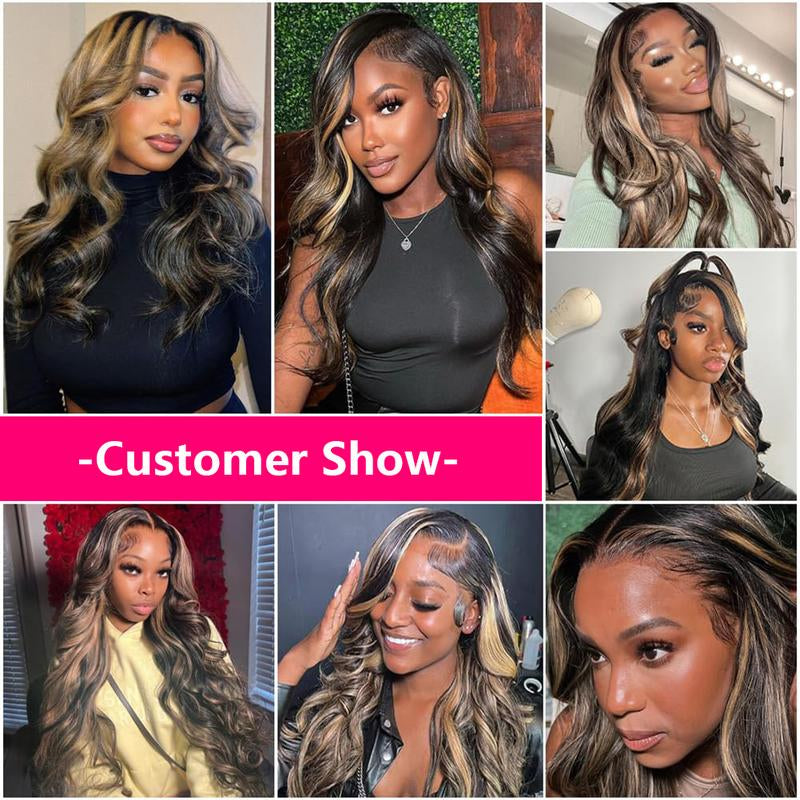 Blonde Balayage on Black Body Wave and Deep Wave 13x6/13x4 HD Transparent Lace Front Wig - 200% Density Human Hair, Colored Wig