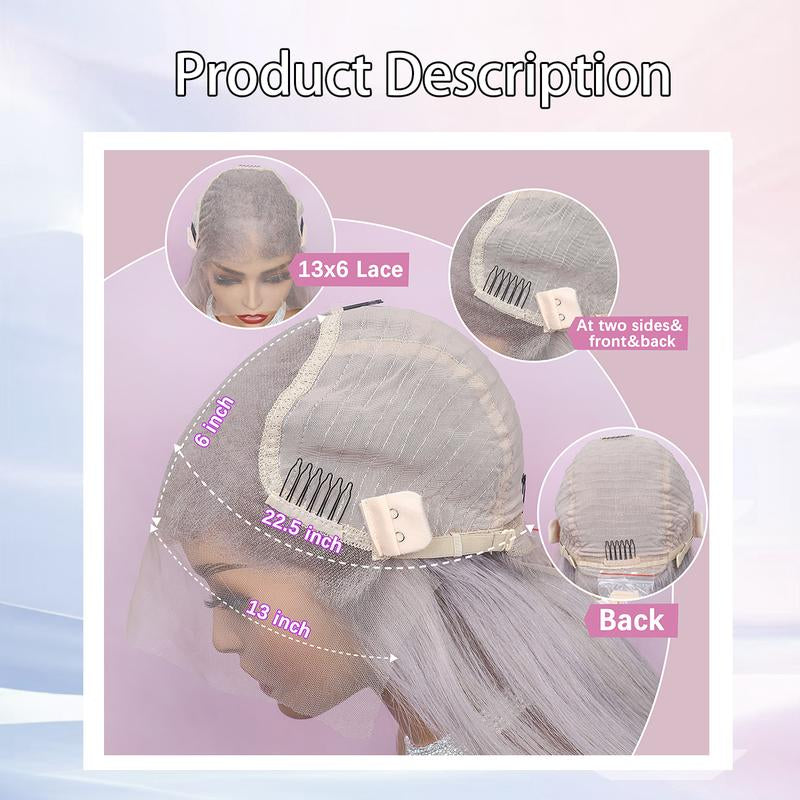 Silver Grey Straight 13x6 HD Transparent Lace Front Wig - 180% Density Human Hair, Colored Wig