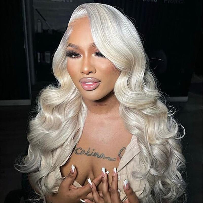 Platinum Blonde Body Wave 13x4 HD Transparent Lace Front Wig - 180% Density Human Hair, Colored Wig