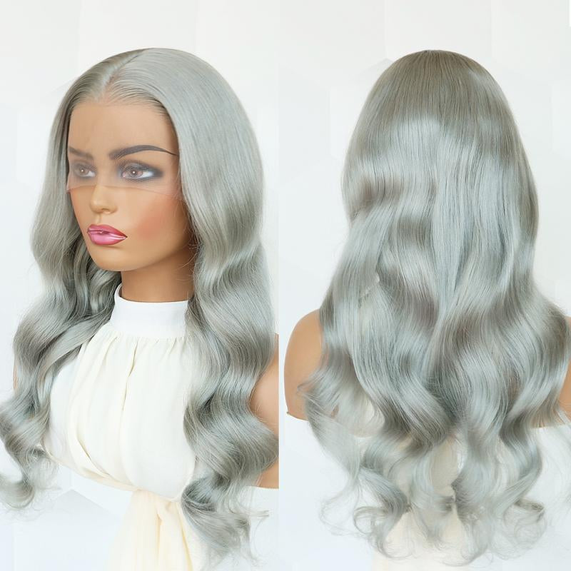 Ice Grey Body Wave 13x4 HD Transparent Lace Front Wig - 180% Density Human Hair, Colored Wig