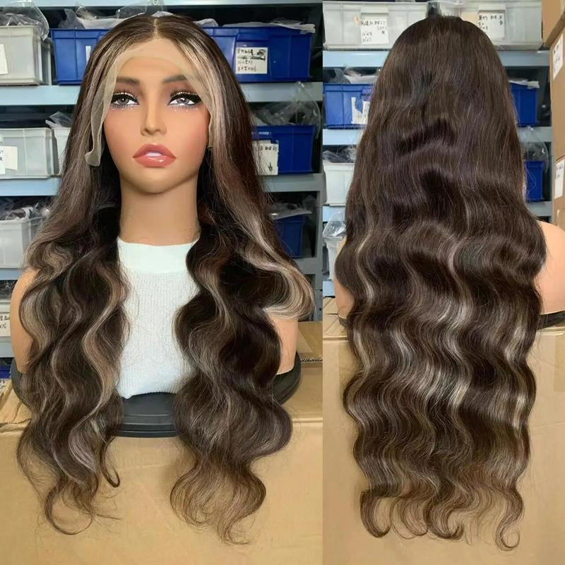 Brown Blonde Highlights Body Wave 13x6 HD Transparent Lace Front Wig - 180% Density Human Hair, Colored Wig