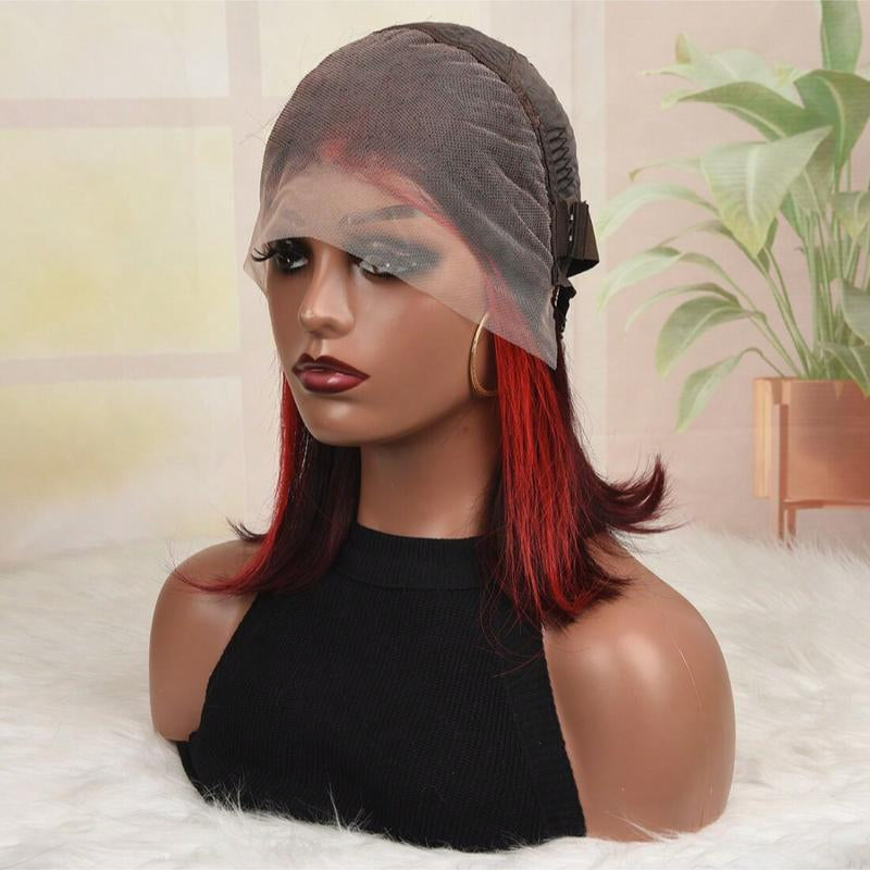 Highlight Red 99J Straight Bob 13x4 HD Transparent Lace Front Wig - 180% Density Human Hair, Colored Wig