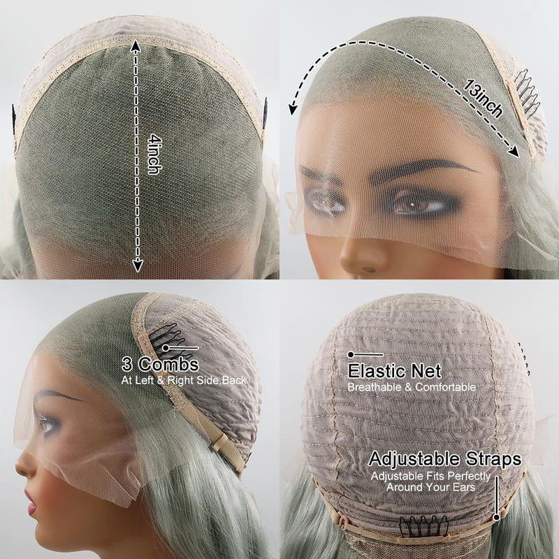 Ice Grey Body Wave 13x4 HD Transparent Lace Front Wig - 180% Density Human Hair, Colored Wig