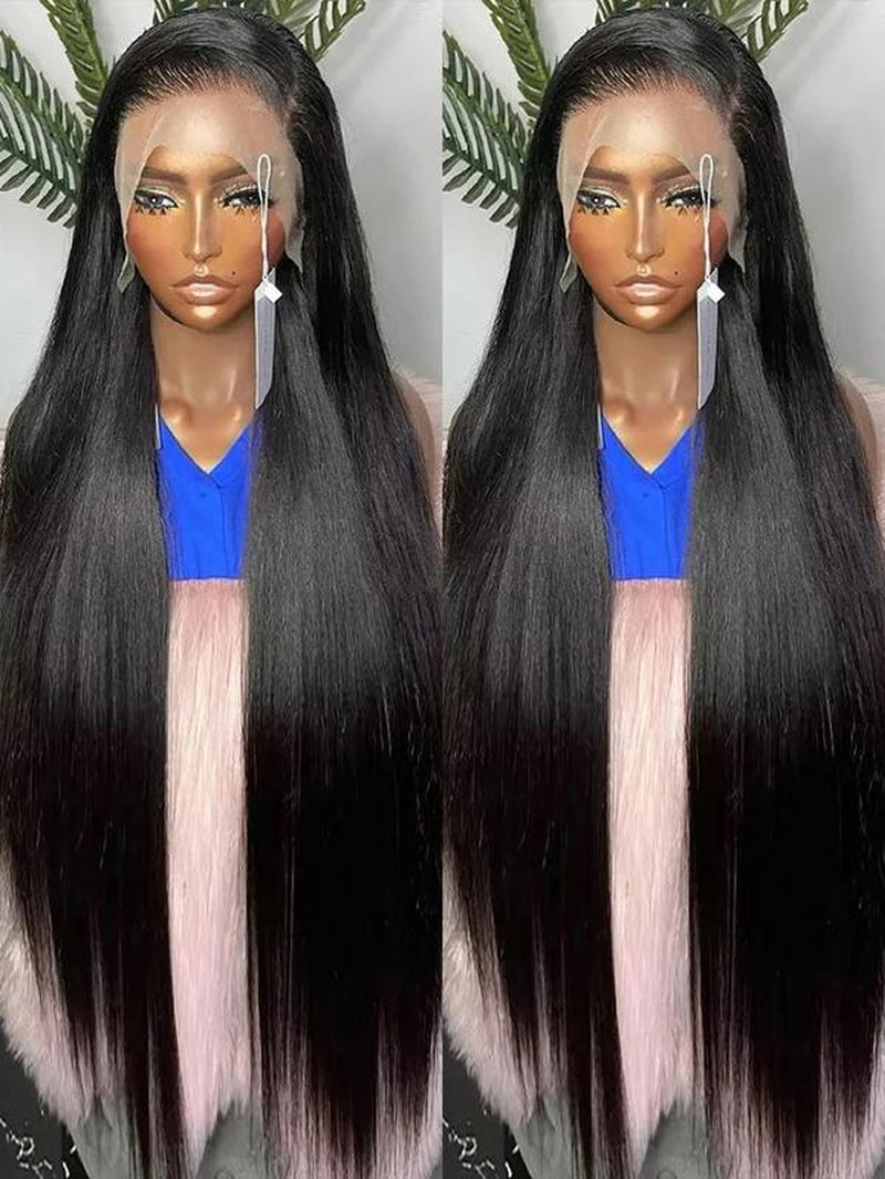 Black Bone Straight 13x6 HD Transparent Lace Front Wig - 180% Density Human Hair Wig