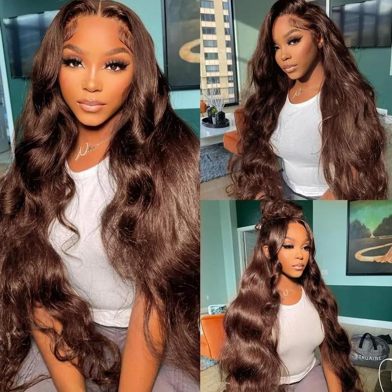 Chocolate Brown Straight and Body Wave 13X6 HD Transparent Lace Front Wig - 180% Density Human Hair, Colored Wig