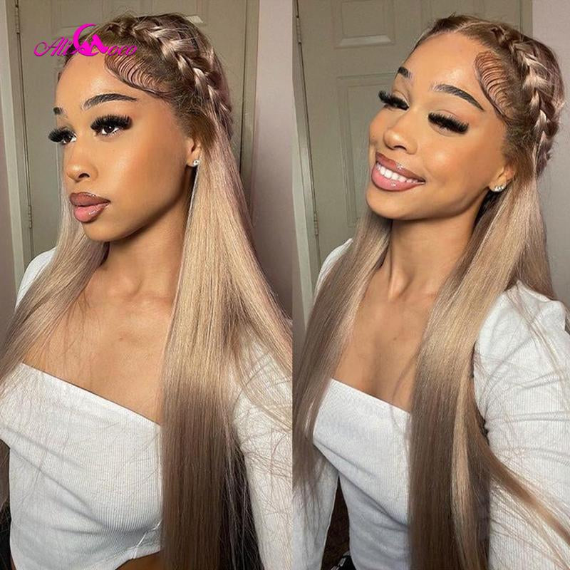 Ash Blonde Straight 13x4 HD Transparent Lace Front Wig - 200% Density Human Hair, Colored Wig