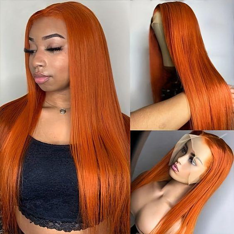 Ginger Straight HD Transparent 13x6 Lace Front Wig Human Hair - 180% Human Hair, Colored Wig