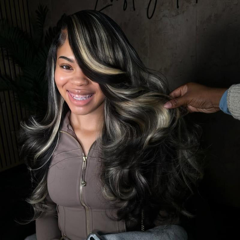 Blonde Highlight Body Wave 13x4 HD Transparent Lace Front Wig - 180% Density Human Hair, Colored Wig