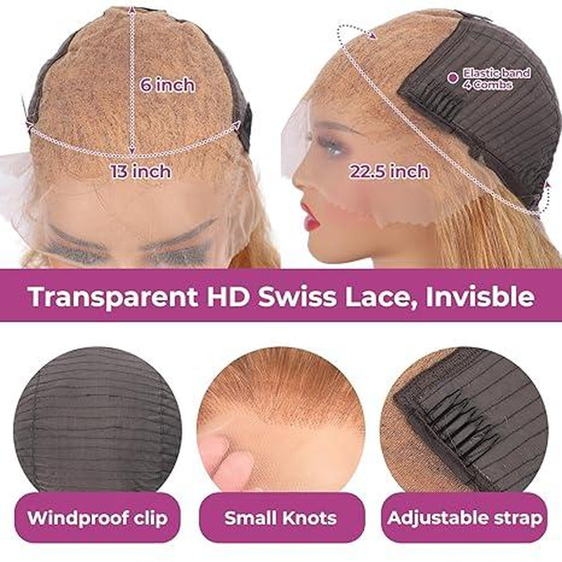 Human Hair Lace Front Wig – 13x6 HD Transparent, P4/27 Highlights – Body Wave - 180% Density