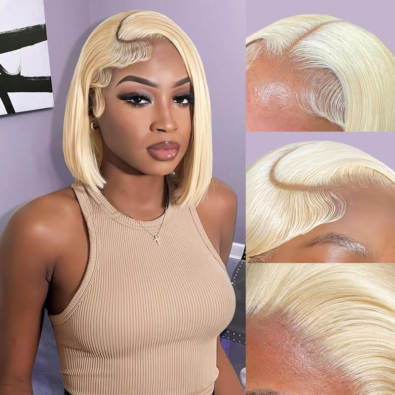 613 Blonde Straight Bob 13x4 HD Transparent Lace Front Wig - 200% Density Human Hair, Colored Wig