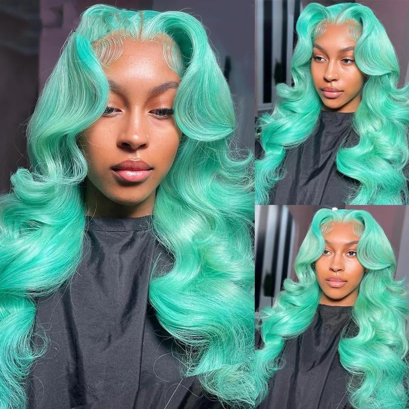 Mint Green Body Wave 13x4 HD Transparent Lace Front Wig - 180% Density Human Hair, Colored Wig