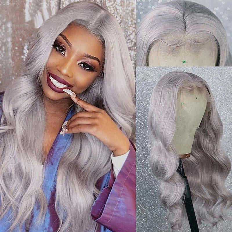 Ice Grey Body Wave 13x4 HD Transparent Lace Front Wig - 180% Density Human Hair, Colored Wig