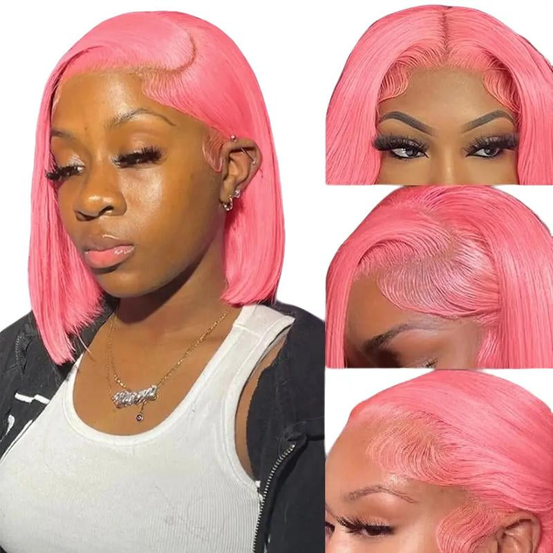 Pink Straight Bob 13X4 Lace Front Wig - 150% Density Human Hair, Colored Wig