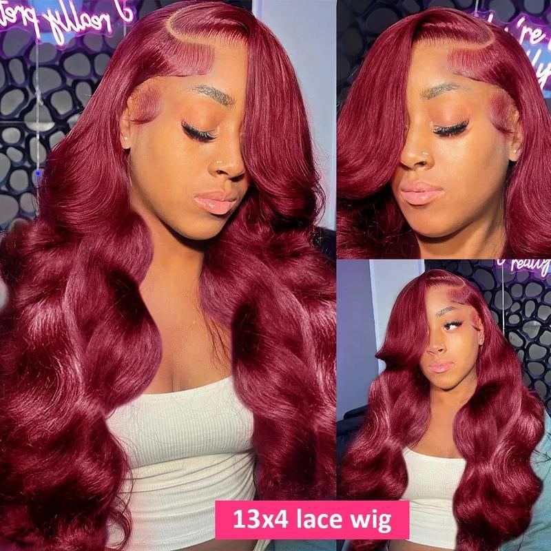 99J Burgundy Body Wave 13X6 Lace Front Wig - 180% Density Human Hair, Colored Wig