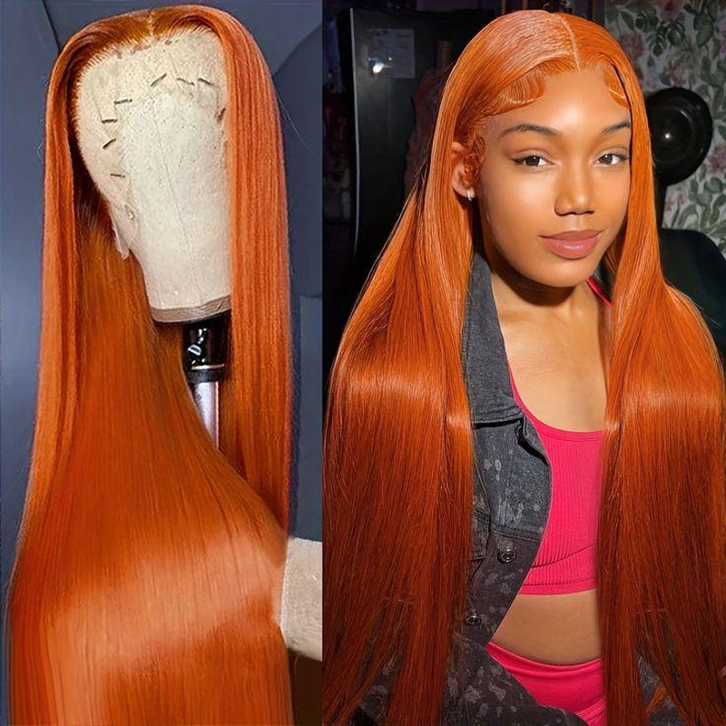 Ginger Straight HD Transparent 13x6 Lace Front Wig Human Hair - 180% Human Hair, Colored Wig