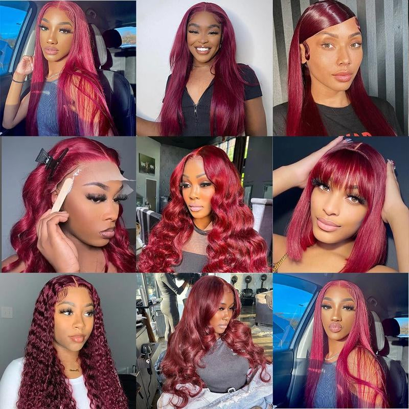 99J Burgundy Body Wave 13X6 Lace Front Wig - 180% Density Human Hair, Colored Wig