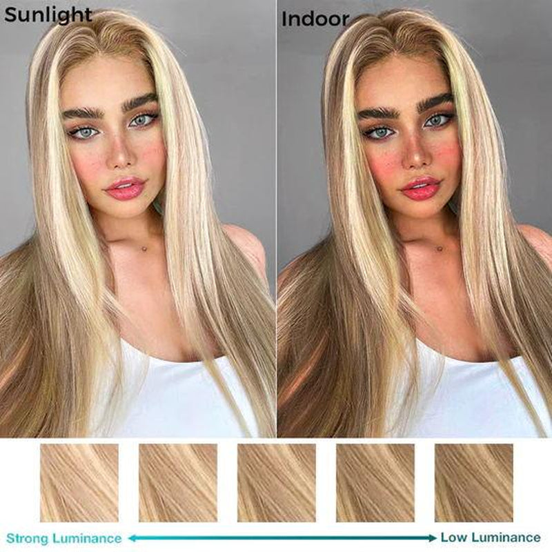 Blonde Balayage Straight 13x6 HD Transparent Lace Front Wig - 250% Density Human Hair, Colored Wig