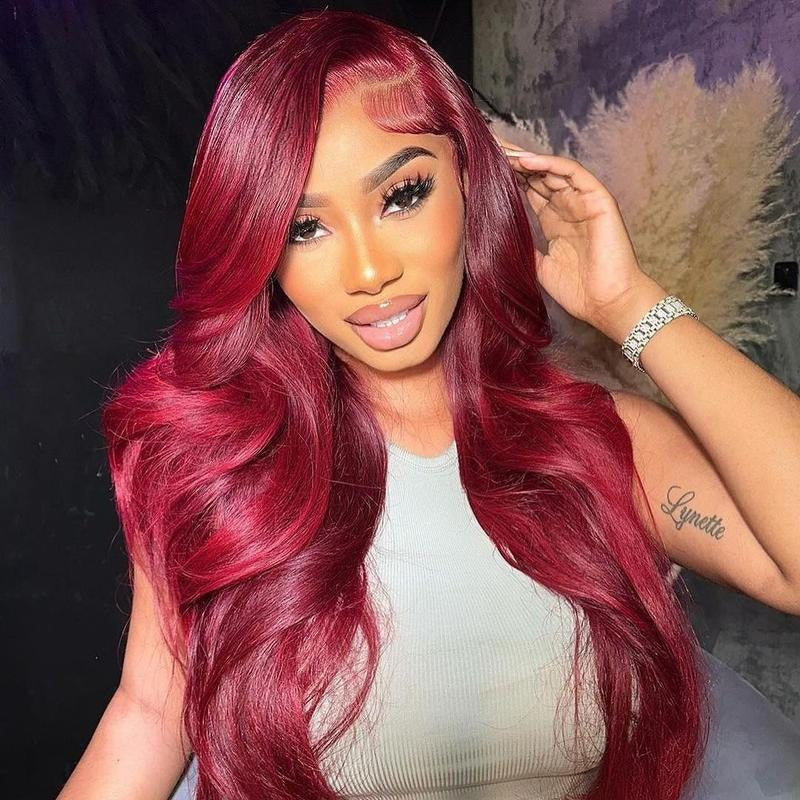 99J Burgundy Body Wave 13X6 Lace Front Wig - 180% Density Human Hair, Colored Wig