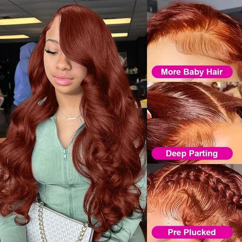 Ginger Orange Body Wave HD Transparent Lace Front Wig - 180% Density Human Hair, Colored Wig